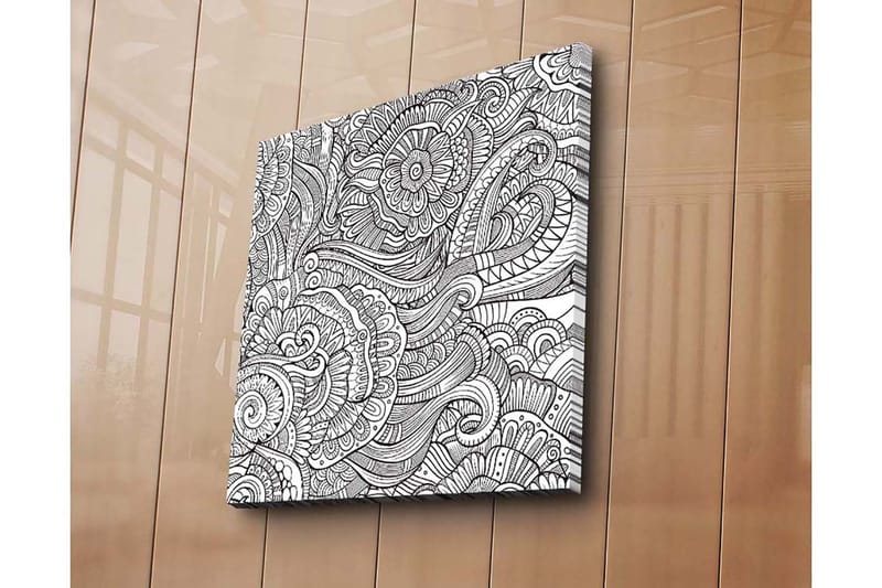 Canvastavla 45x45 cm - Intrikat mönster med blommor och svängda linjer - Svart / Vitt - Inredning - Tavlor & konst - Canvastavlor