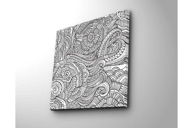 Canvastavla 45x45 cm - Intrikat mönster med blommor och svängda linjer - Svart / Vitt - Inredning - Tavlor & konst - Canvastavlor
