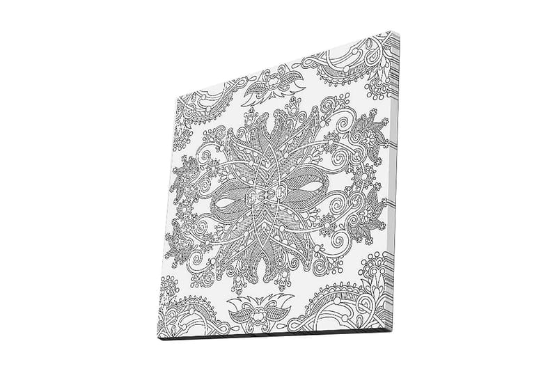 Canvastavla 45x45 cm - Intrikat mönster med florala och geometriska inslag, Svart / Vitt