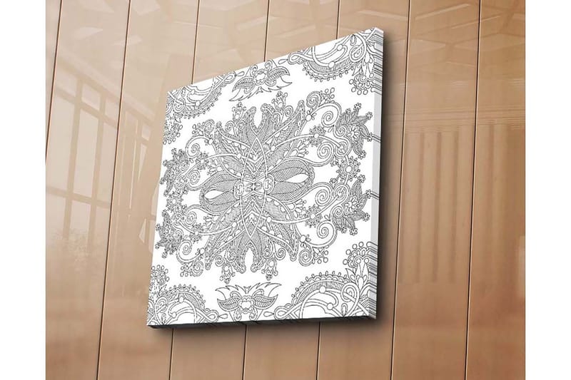 Canvastavla 45x45 cm - Intrikat mönster med florala och geometriska inslag - Svart / Vitt - Inredning - Tavlor & konst - Canvastavlor