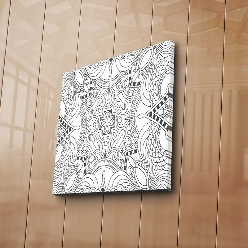 Canvastavla 45x45 cm - Intrikat mönster med geometriska former och linjer - Svart / Vitt - Inredning - Tavlor & konst - Canvastavlor