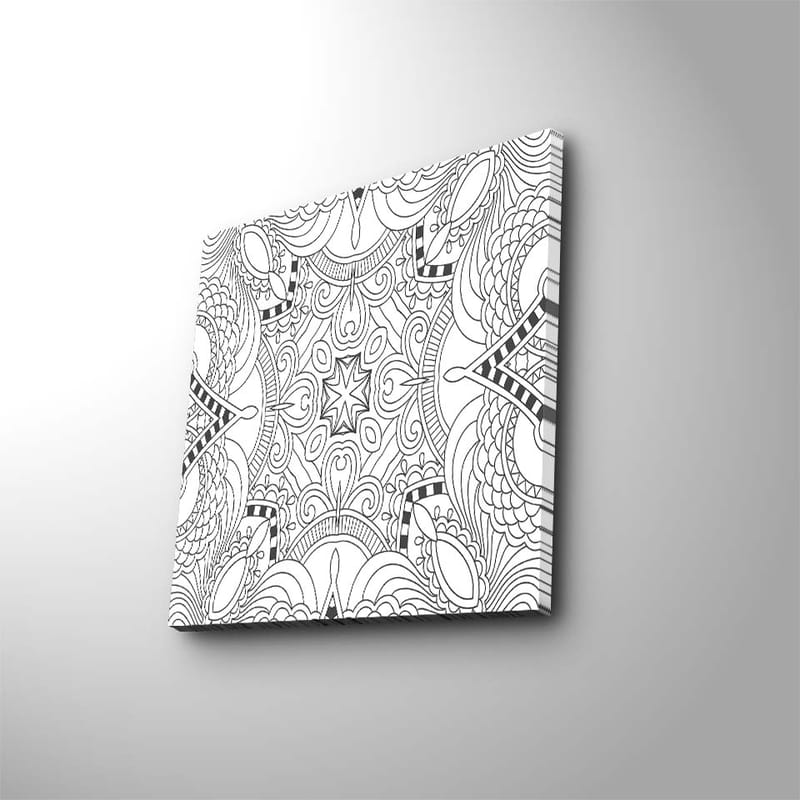 Canvastavla 45x45 cm - Intrikat mönster med geometriska former och linjer - Svart / Vitt - Inredning - Tavlor & konst - Canvastavlor