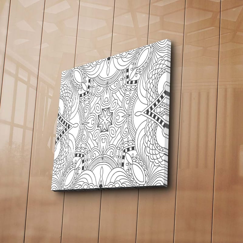 Canvastavla 45x45 cm - Intrikat mönster med geometriska former och linjer - Svart / Vitt - Inredning - Tavlor & konst - Canvastavlor