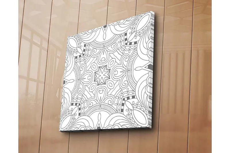 Canvastavla 45x45 cm - Intrikat mönster med geometriska former och linjer - Svart / Vitt - Inredning - Tavlor & konst - Canvastavlor