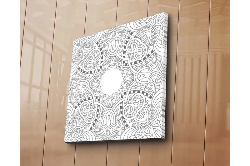 Canvastavla 45x45 cm - Intrikat mönster med geometriska och organiska former - Svart / Vitt - Inredning - Tavlor & konst - Canvastavlor