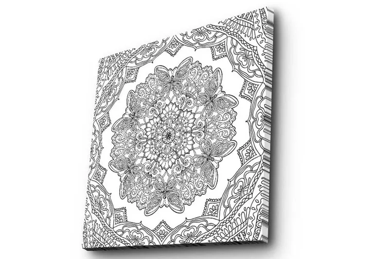 Canvastavla 45x45 cm - Intrikat mandala med detaljerade mönster och former - Svart / Vitt - Inredning - Tavlor & konst - Canvastavlor