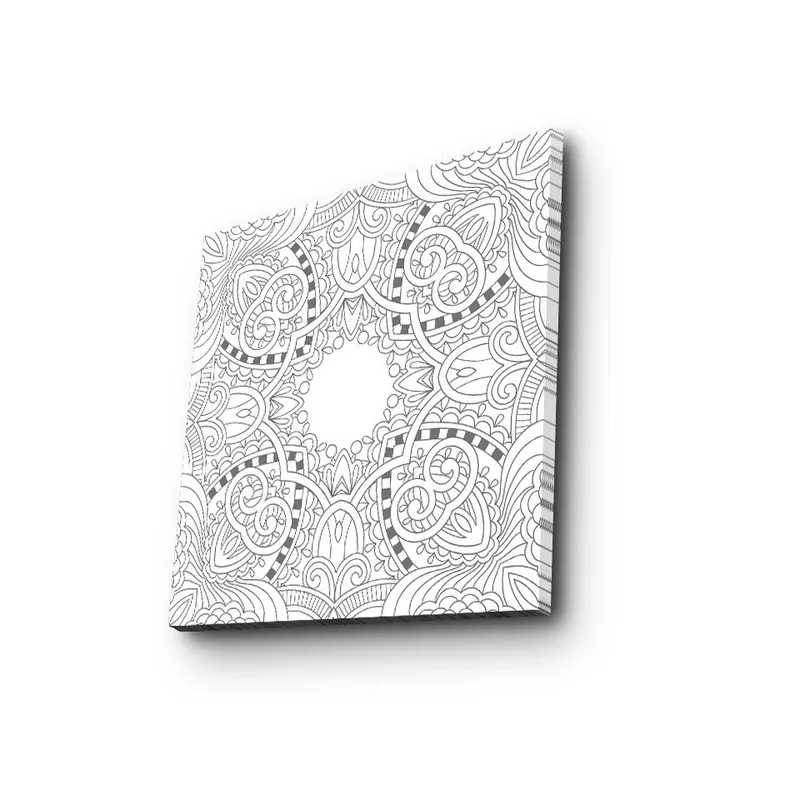 Canvastavla 45x45 cm - Intrikat mandala med detaljerade mönster, Vit / Svart