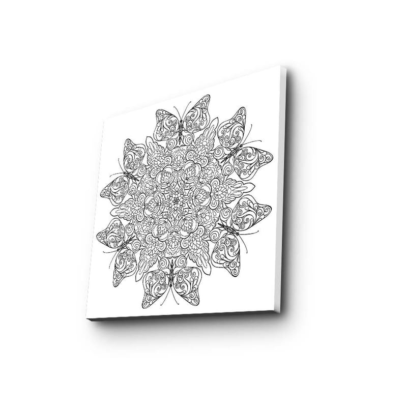 Canvastavla 45x45 cm - Intrikat mandala med fjärilar och blommor - Svart / Vitt - Inredning - Tavlor & konst - Canvastavlor