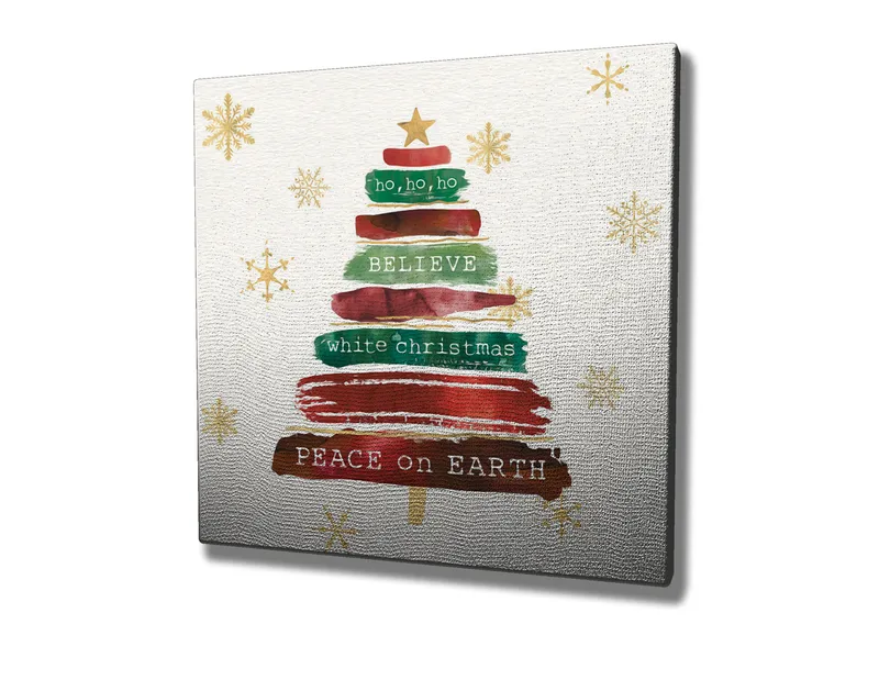 Canvastavla 45x45 cm - Julgran med text och dekorationer - Grön / Röd / Brun - Inredning - Tavlor & konst - Canvastavlor