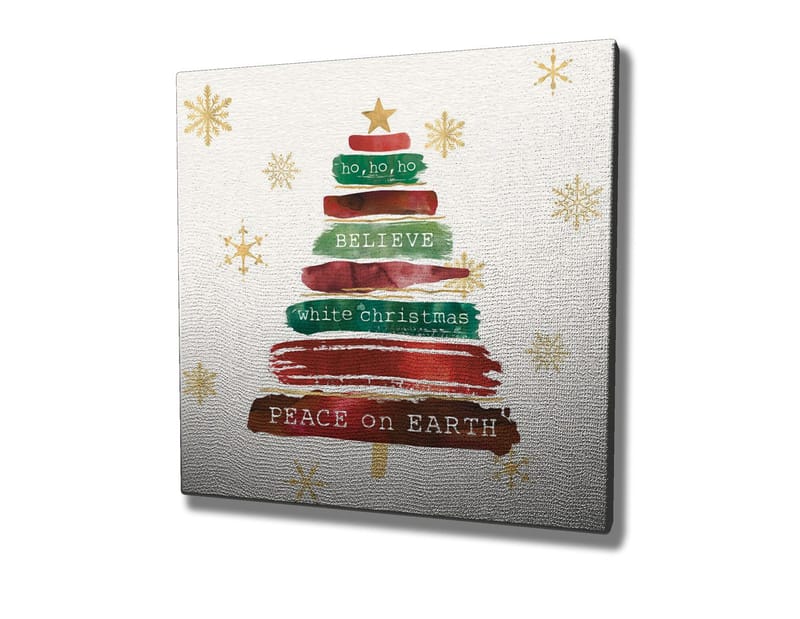 Canvastavla 45x45 cm - Julgran med text och dekorationer - Grön / Röd / Brun - Inredning - Tavlor & konst - Canvastavlor