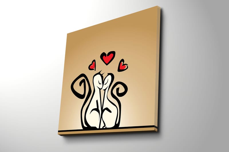 Canvastavla 45x45 cm - Kärleksfullt par av stiliserade figurer med hjärtan ovanför - Svart / Röd / Beige - Inredning - Tavlor & konst - Canvastavlor