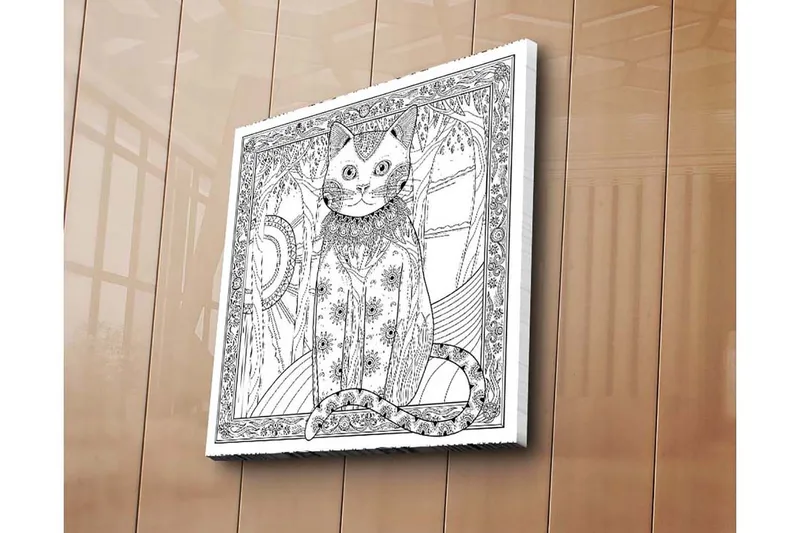 Canvastavla 45x45 cm - Katt med detaljerad mönstring och ornamentik - Svart / Vitt - Inredning - Tavlor & konst - Canvastavlor