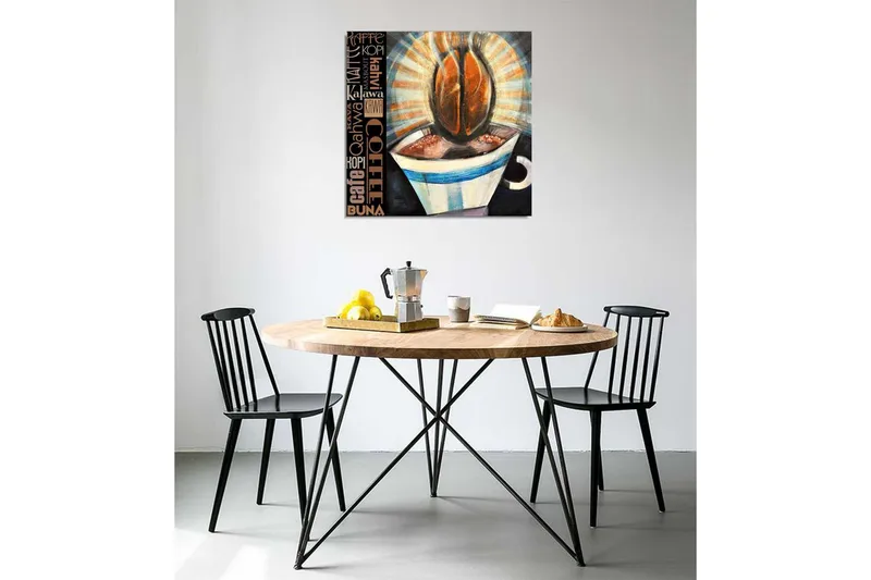 Canvastavla 45x45 cm - Kopp med kaffe och kaffebönor i fokus - Brun / Svart / Blå - Inredning - Tavlor & konst - Canvastavlor