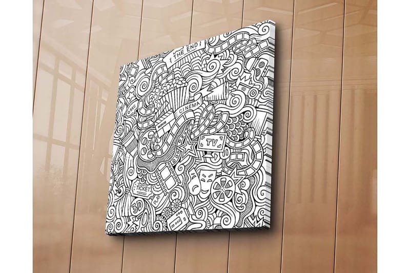 Canvastavla 45x45 cm - Kreativ komposition med film- och teaterrelaterade symboler - Svart / Vitt - Inredning - Tavlor & konst - Canvastavlor