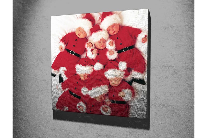 Canvastavla 45x45 cm - Lekfull samling av barn i tomtedräkter - Röd / Vit - Inredning - Tavlor & konst - Canvastavlor