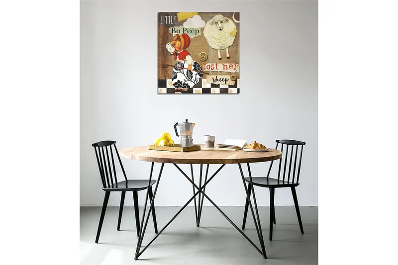 Canvastavla 45x45 cm - Lekfull scen med en flicka som letar efter sina får, Beige / Svart / Röd