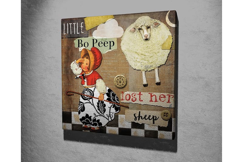 Canvastavla 45x45 cm - Lekfull scen med en flicka som letar efter sina får - Beige / Svart / Röd - Inredning - Tavlor & konst - Canvastavlor