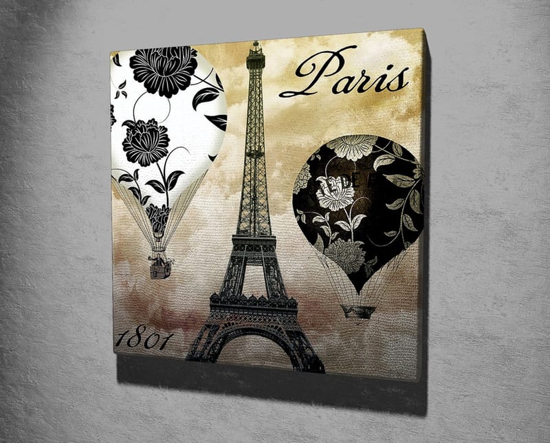 Canvastavla 45x45 cm - Luftballonger och Eiffeltornet i romantisk stil - Svart / Beige / Vitt - Inredning - Tavlor & konst - Canvastavlor
