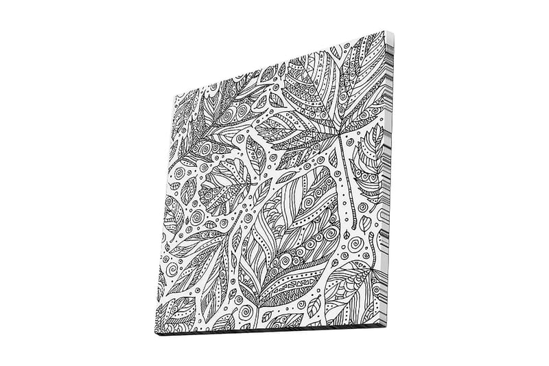 Canvastavla 45x45 cm - Mönster av detaljerade blad och spiraler, Svart / Vitt