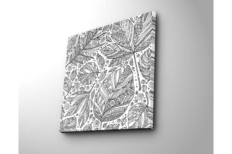 Canvastavla 45x45 cm - Mönster av detaljerade blad och spiraler - Svart / Vitt - Inredning - Tavlor & konst - Canvastavlor