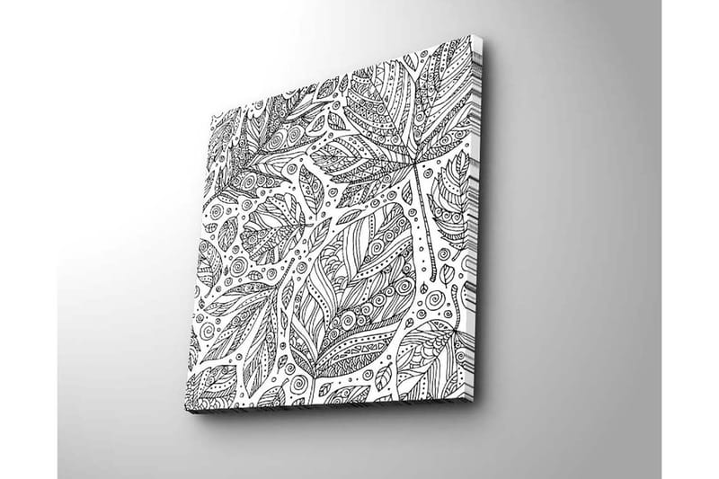 Canvastavla 45x45 cm - Mönster av detaljerade blad och spiraler - Svart / Vitt - Inredning - Tavlor & konst - Canvastavlor