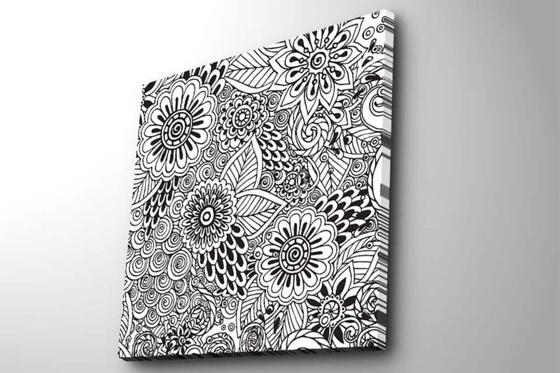 Canvastavla 45x45 cm - Mönstrad komposition av blommor och blad - Svart / Vitt - Inredning - Tavlor & konst - Canvastavlor