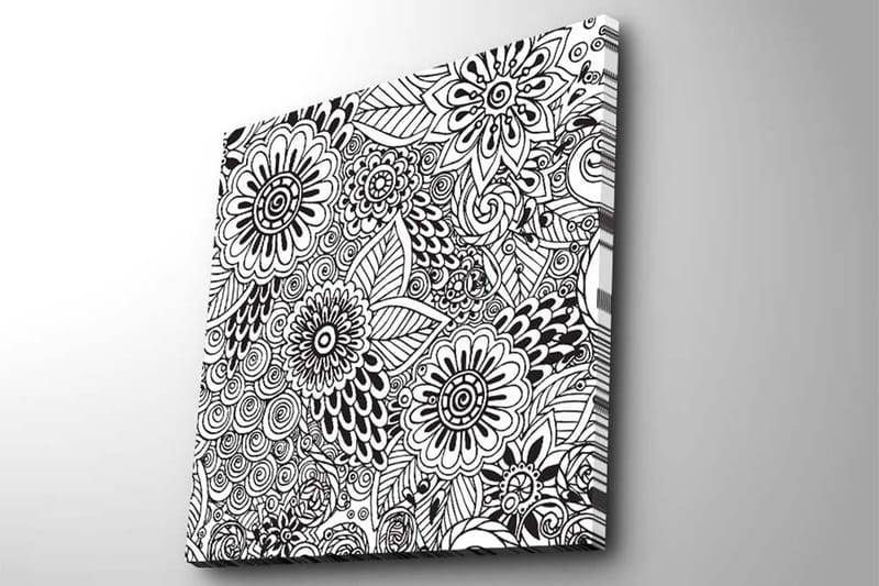 Canvastavla 45x45 cm - Mönstrad komposition av blommor och blad - Svart / Vitt - Inredning - Tavlor & konst - Canvastavlor
