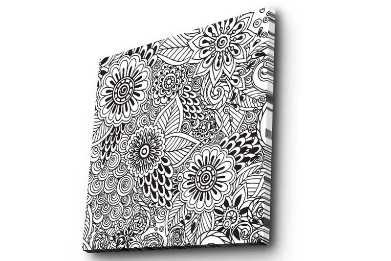 Canvastavla 45x45 cm - Mönstrad komposition av blommor och blad - Svart / Vitt - Inredning - Tavlor & konst - Canvastavlor