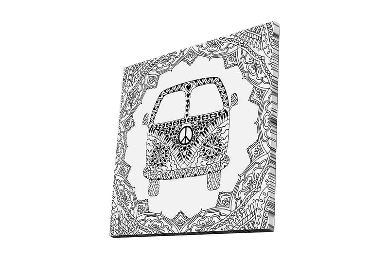 Canvastavla 45x45 cm - Mönstrad skåpbil med fredssymbol i en dekorativ ram - Svart / Vitt - Inredning - Tavlor & konst - Canvastavlor
