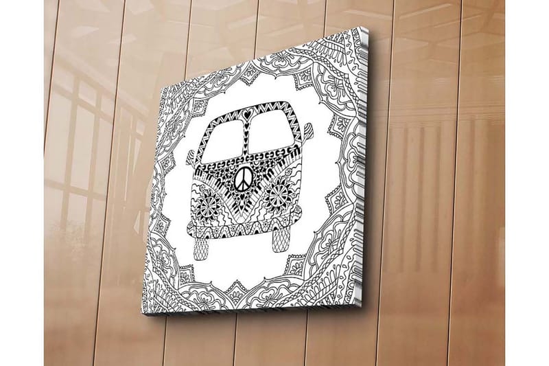 Canvastavla 45x45 cm - Mönstrad skåpbil med fredssymbol i en dekorativ ram - Svart / Vitt - Inredning - Tavlor & konst - Canvastavlor