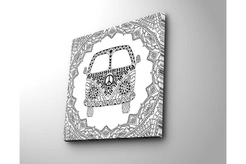 Canvastavla 45x45 cm - Mönstrad skåpbil med fredssymbol i en dekorativ ram - Svart / Vitt - Inredning - Tavlor & konst - Canvastavlor