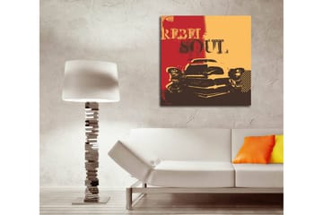 Canvastavla 45x45 cm - Retro bil med texten REBEL SOUL i en färgglad komposition - Röd / Gul / Svart - Inredning - Tavlor & konst - Canvastavlor