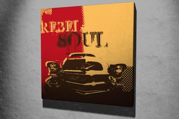 Canvastavla 45x45 cm - Retro bil med texten REBEL SOUL i en färgglad komposition - Röd / Gul / Svart - Inredning - Tavlor & konst - Canvastavlor