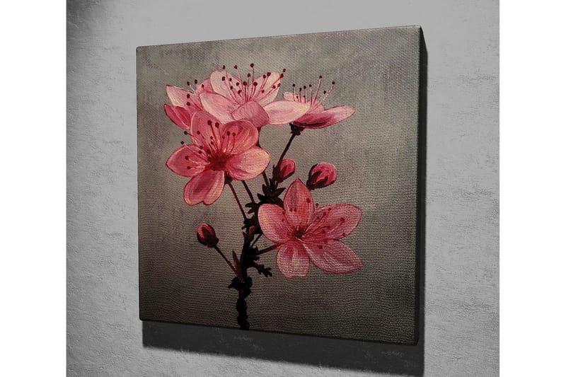Canvastavla 45x45 cm - Rosa blommor med knoppar på en grå bakgrund - Rosa / Grå - Inredning - Tavlor & konst - Canvastavlor