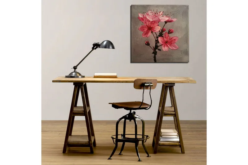 Canvastavla 45x45 cm - Rosa blommor med knoppar på en grå bakgrund - Rosa / Grå - Inredning - Tavlor & konst - Canvastavlor