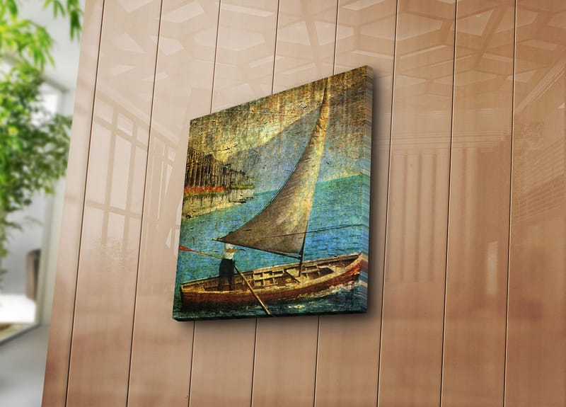 Canvastavla 45x45 cm - Segelbåt på lugnt vatten - Blå / Brun / Beige - Inredning - Tavlor & konst - Canvastavlor