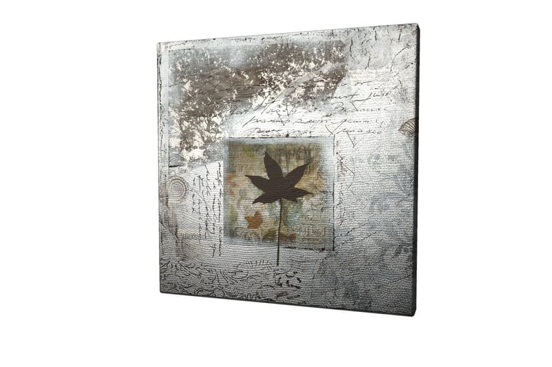 Canvastavla 45x45 cm - Silhuett av ett löv mot en abstrakt bakgrund - Svart / Blå / Grön - Inredning - Tavlor & konst - Canvastavlor