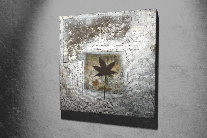 Canvastavla 45x45 cm - Silhuett av ett löv mot en abstrakt bakgrund - Svart / Blå / Grön - Inredning - Tavlor & konst - Canvastavlor