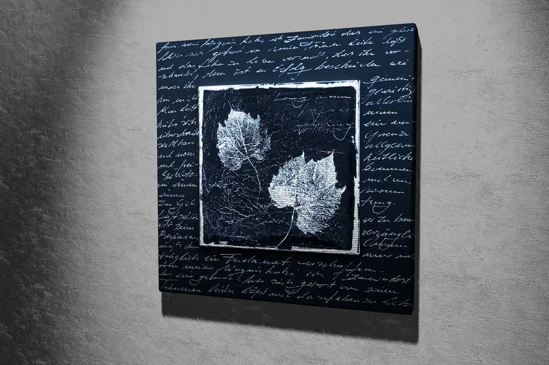 Canvastavla 45x45 cm - Silhuetter av löv på en mörk bakgrund med texturerad yta - Svart / Vit - Inredning - Tavlor & konst - Canvastavlor