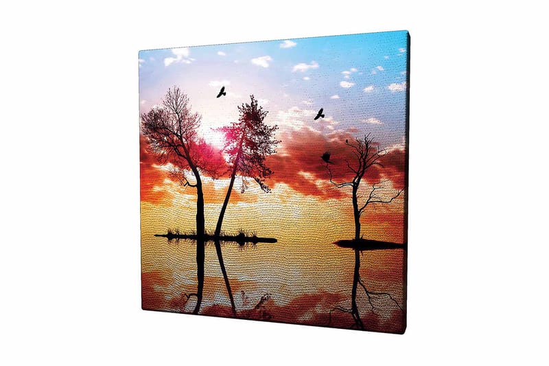 Canvastavla 45x45 cm - Silhuetter av träd vid en solnedgång med reflektioner i vattnet - Orange / Rosa / Blå - Inredning - Tavlor & konst - Canvastavlor