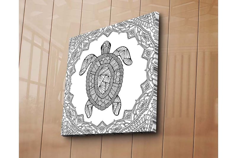 Canvastavla 45x45 cm - Sköldpadda i geometrisk stil omgiven av dekorativa mönster - Svart / Vitt - Inredning - Tavlor & konst - Canvastavlor