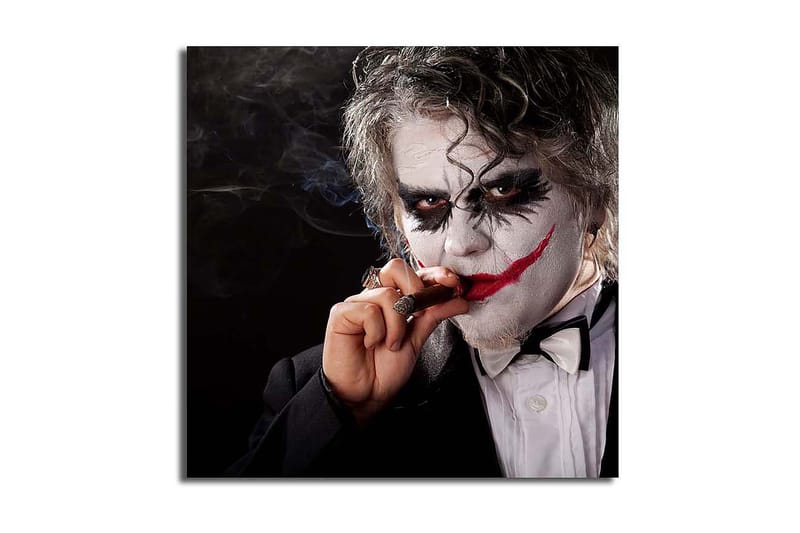 Canvastavla 45x45 cm - Skrämmande karaktär med clownsmink och cigarr - Vit / Svart / Röd - Inredning - Tavlor & konst - Canvastavlor