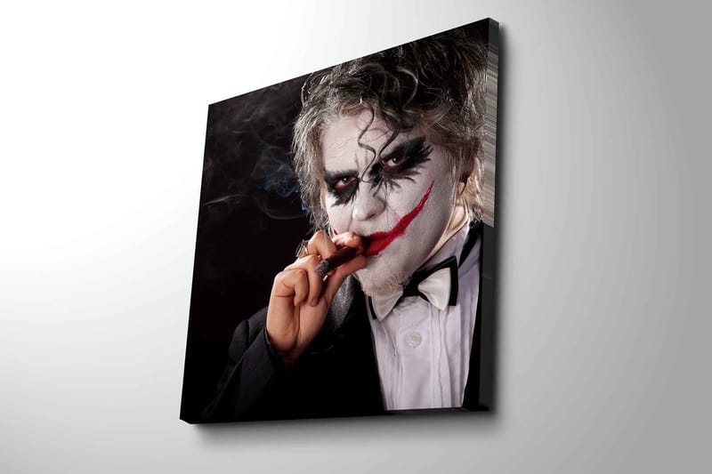 Canvastavla 45x45 cm - Skrämmande karaktär med clownsmink och cigarr - Vit / Svart / Röd - Inredning - Tavlor & konst - Canvastavlor