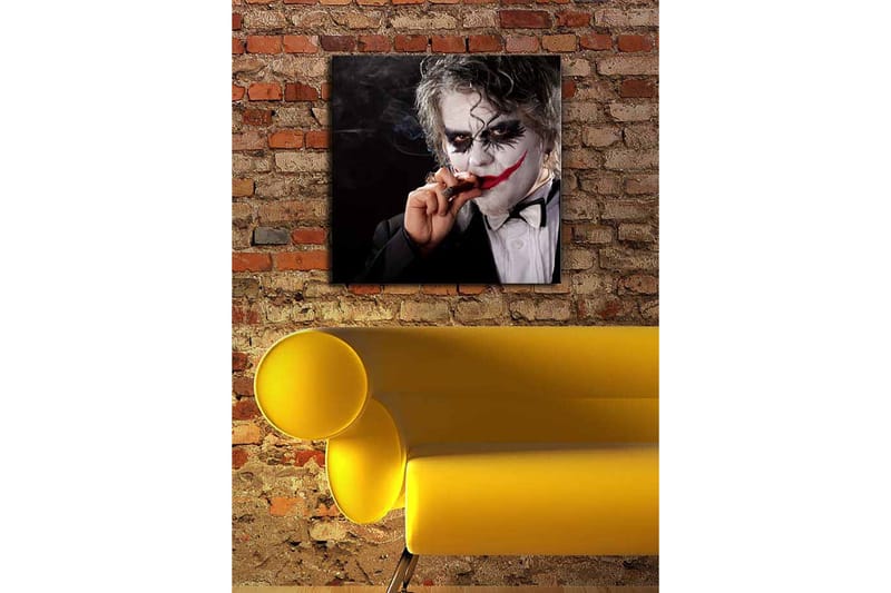 Canvastavla 45x45 cm - Skrämmande karaktär med clownsmink och cigarr - Vit / Svart / Röd - Inredning - Tavlor & konst - Canvastavlor