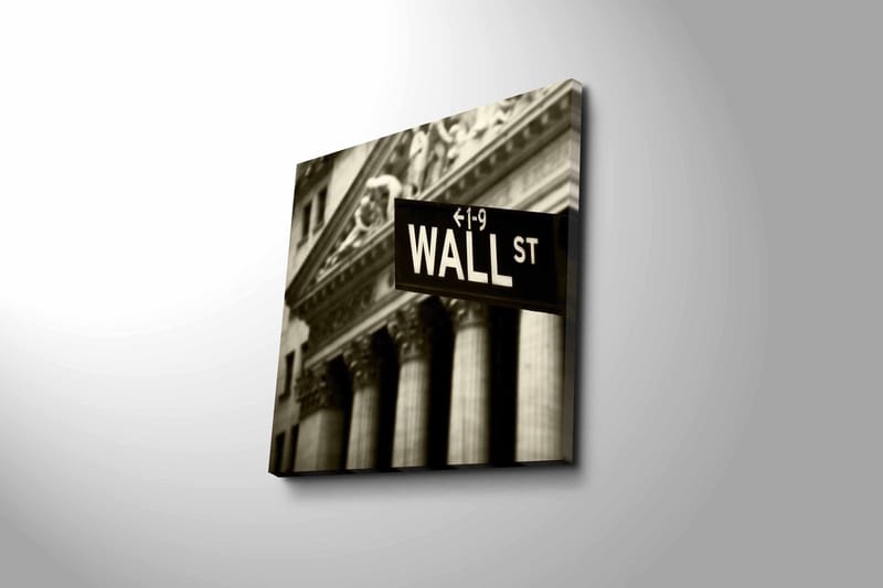 Canvastavla 45x45 cm - Skylt med texten WALL ST i fokus - Svart / Vitt / Grått - Inredning - Tavlor & konst - Canvastavlor