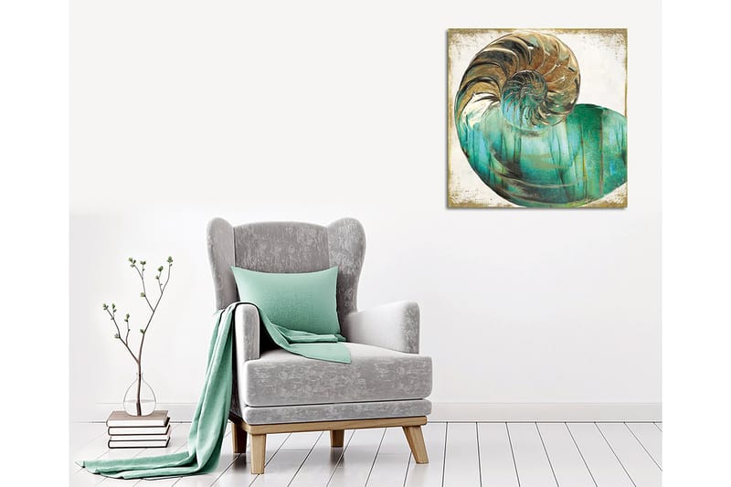 Canvastavla 45x45 cm - Snäcka med spiralformad struktur och turkosa nyanser - Turkos / Guld / Vit - Inredning - Tavlor & konst - Canvastavlor