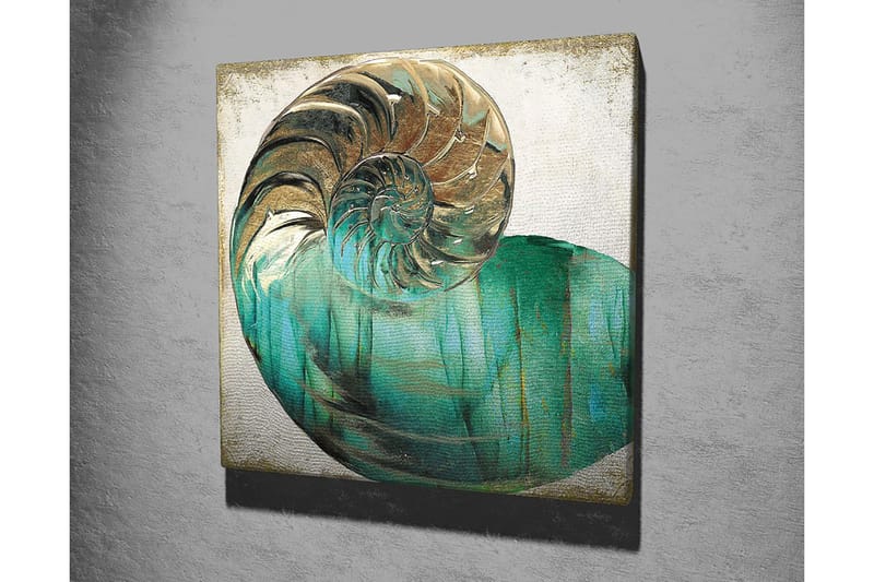 Canvastavla 45x45 cm - Snäcka med spiralformad struktur och turkosa nyanser - Turkos / Guld / Vit - Inredning - Tavlor & konst - Canvastavlor