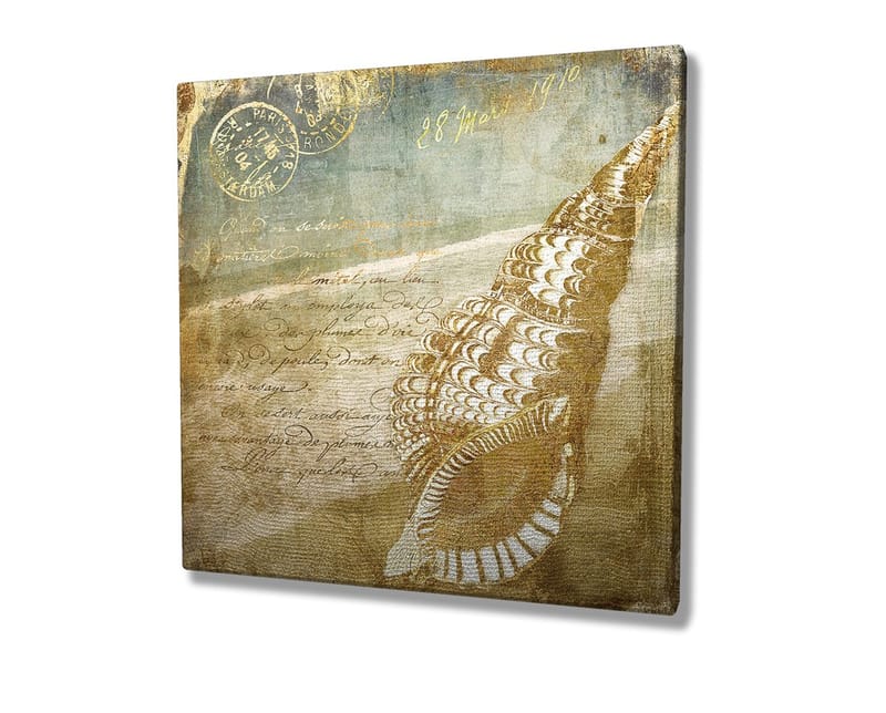 Canvastavla 45x45 cm - Snäcka med vintage-inspirerad bakgrund och handskriven text - Beige / Brun / Ljusblå - Inredning - Tavlor & konst - Canvastavlor