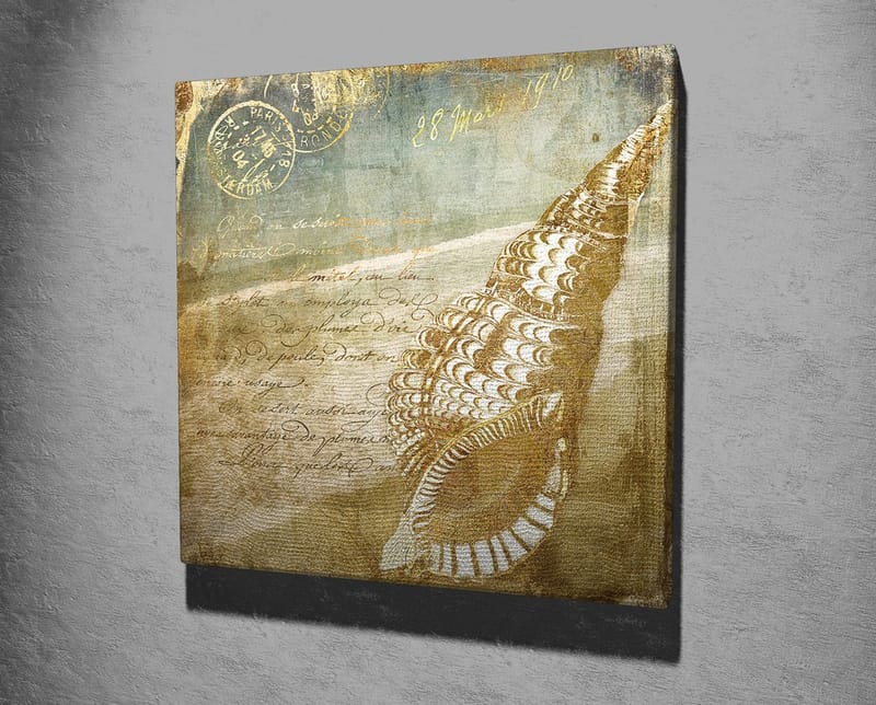 Canvastavla 45x45 cm - Snäcka med vintage-inspirerad bakgrund och handskriven text - Beige / Brun / Ljusblå - Inredning - Tavlor & konst - Canvastavlor