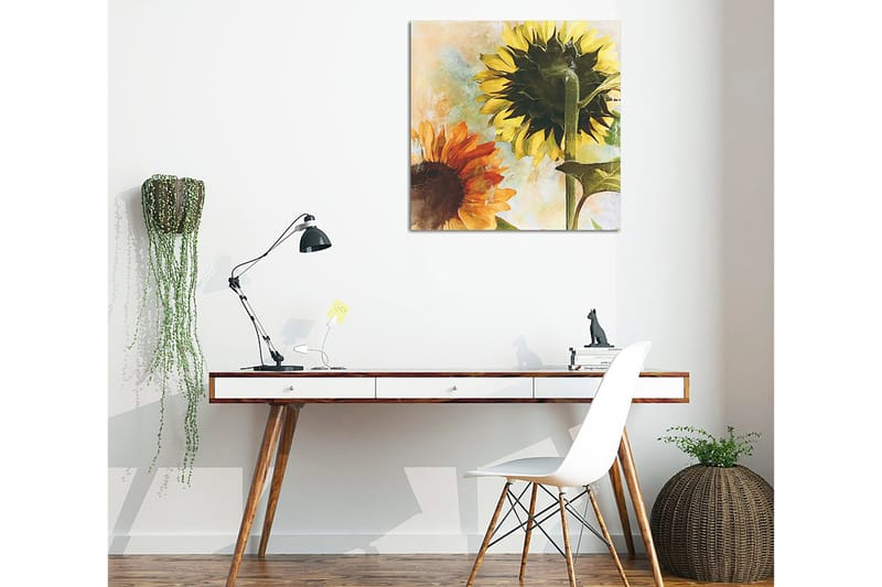 Canvastavla 45x45 cm - Solrosor i livfulla färger - Gult / Orange / Grönt - Inredning - Tavlor & konst - Canvastavlor